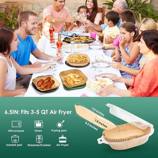 Air Fryer Paper Liners: 125Pcs Parchment Paper, Air Fryer Liner Disposable, Oilproof Waterproof Airfryer Basket Liner Square (6.5inch)