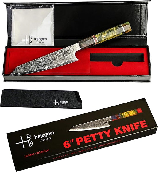 Damascus Chef Knife Petty Unique One Of Kind Handle Professional 6 Inch Japanese Chefs Kitchen Knife Vg10 67 Layers Damascus Steel Knive with Sheath
