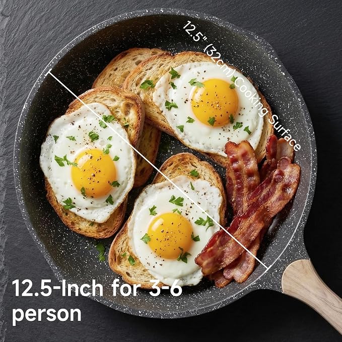 JEETEE 12.5 Inch Nonstick Frying Pan, Stone Coating Cookware, Nonstick Omelette Pan with Heat-Resistant Handle, Compatible with All Stoves