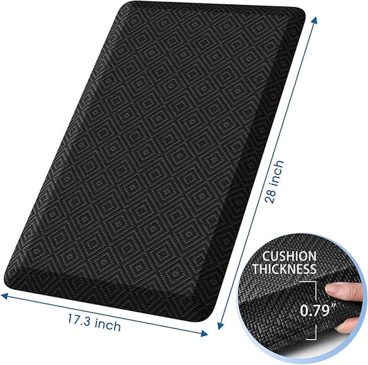 Mattitude 4/5 Inch Thick Kitchen Mat Cushioned Anti-Fatigue Floor Mat Water Resistant Non-Slip Mats and Rugs Standing and Comfort Desk Mats for House Sink Office Laundry (Black, 17.3"x28")