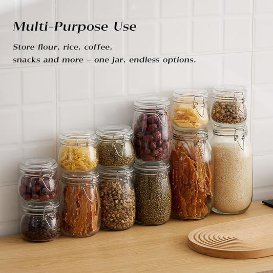 BJONKZ 2 Pack 1 Gallon Glass Jars with Airtight Lids – Food Storage Containers with Preserving Seal Wire Clip Fatening, Glass Canisters for Kitchen Canning Flour, Cereal, Sugar, Beans (1 Gallon*2)
