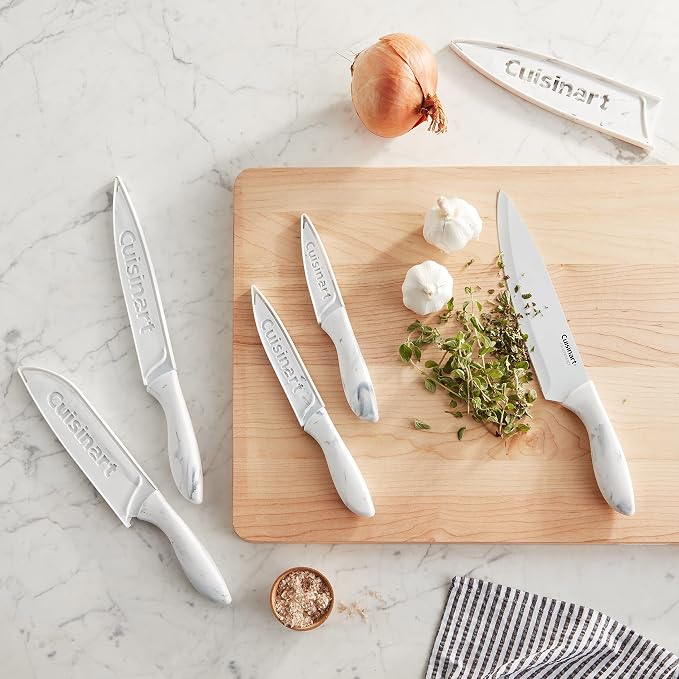 Cuisinart C55-10PWM Ceramic Coated Knife Set with Blade Guard Sheaths (10- Piece Set) in Faux Marble