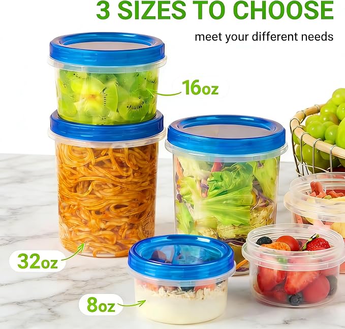 Soelomu 32 oz Freezer Storage Containers with Twist Top Lids, 6 Pack Reusable Meal Prep Containers Plastic Stackable Leakproof Food Storage Containers for Sauce Salad Leftover Oats