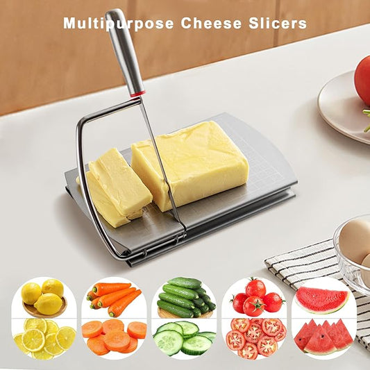 Faat3Coi4 Cheese Slicer with Blade for Block Cheese, Handheld Cheese Cutter Board, Stainless Steel Cheese Cutting Board for Block Cheese, Butter, Sausages, Fruits Kitchen Gadget