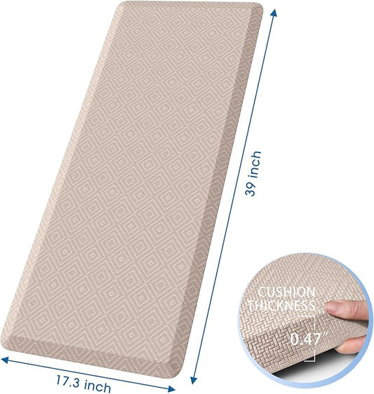 Mattitude Kitchen Mat Cushioned Anti-Fatigue Floor Mat Water Resistant Non-Slip Mats and Rugs Standing and Comfort Desk Mats for House Sink Office Laundry (Beige, 17.3"x39")