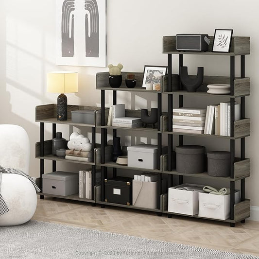 Furinno Turn-N-Tube 5-Tier Toolless Display Rack, French Oak/Black