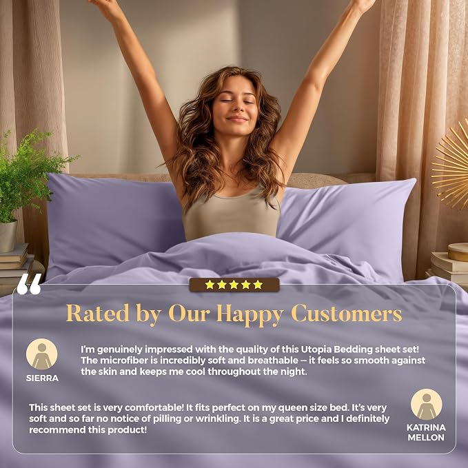 Utopia Bedding Twin XL Sheet Set – Dorm Room Essentials for Students, 3 Piece Soft & Breathable Microfiber College Bedding, 1 Fitted Sheet, 1 Flat Sheet & 1 Pillowcase – Oeko Tex (Lavender)