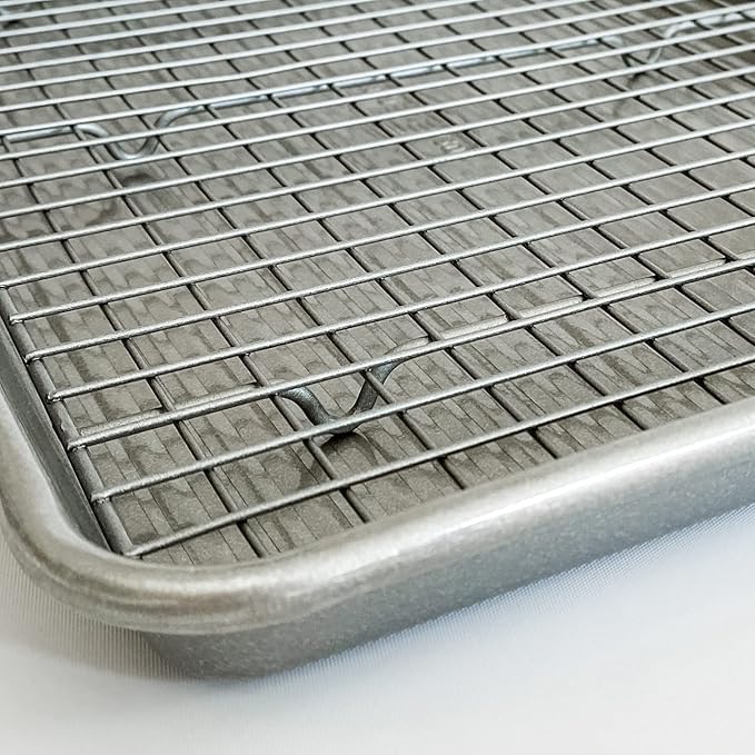 USA Pan Nonstick Quarter Sheet Pan Set of 2 and Half Sheet Baking Pan and Bakeable Nonstick Cooling Rack Set