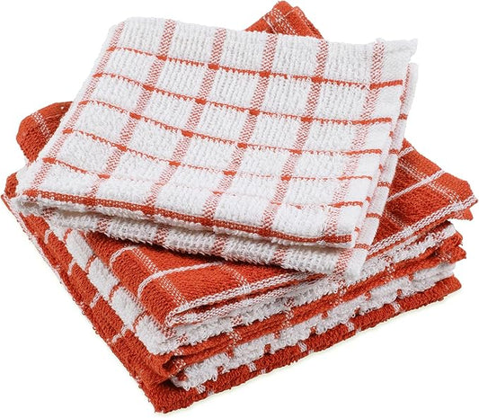 DII Basic Terry Collection Windowpane Dishcloth Set, 12x12, Spice, 6 Piece