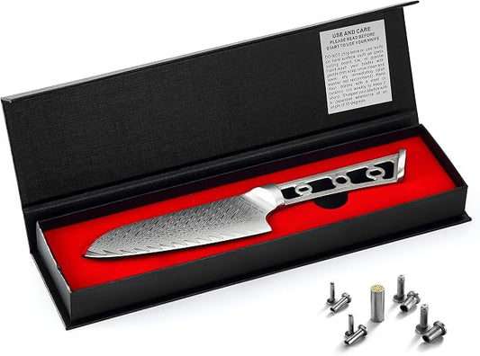 KATSURA Woodworking Project Kit – Santoku Knife Blank – 5 Inch with 40mm wide blade – Thunder-X Series – Japanese Premium 67 Layers Damascus AUS 10 Steel – NO LOGO