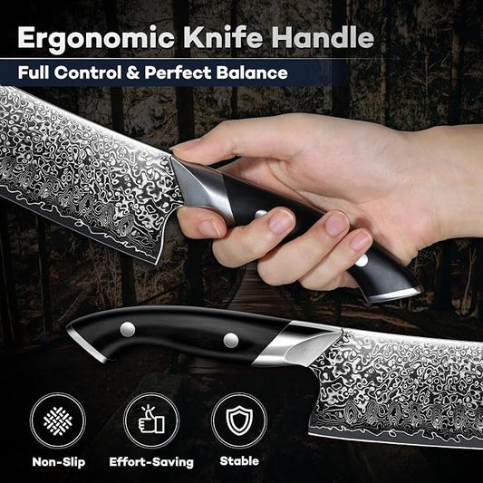DRAGON RIOT Japanese Nakiri Knife, Damascus VG10 Meat and Vegetable Cleaver Knife, Ergonomic Wooden Handle, Elegant Gift Box for Men and Women