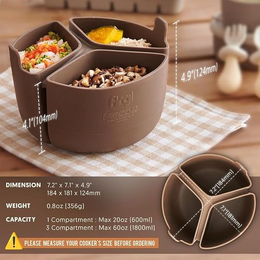 Silicone Rice Cooker Divider, Triple Slow Cooker Liner for Instant Pot 6 Quart & Rice Cooker 3 Cups (Uncooked), Food-Grade Silicone Dividers, Cook 3 Meals at Once, Reusable & Dishwasher-Safe
