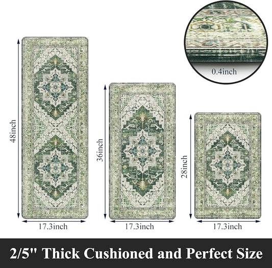 Cushioned Kitchen Rug Sets 3 Piece Anti Fatigue Mats for Floor Non Slip Waterproof Comfort Standing Mat Runner for Home Office, Sink, Laundry