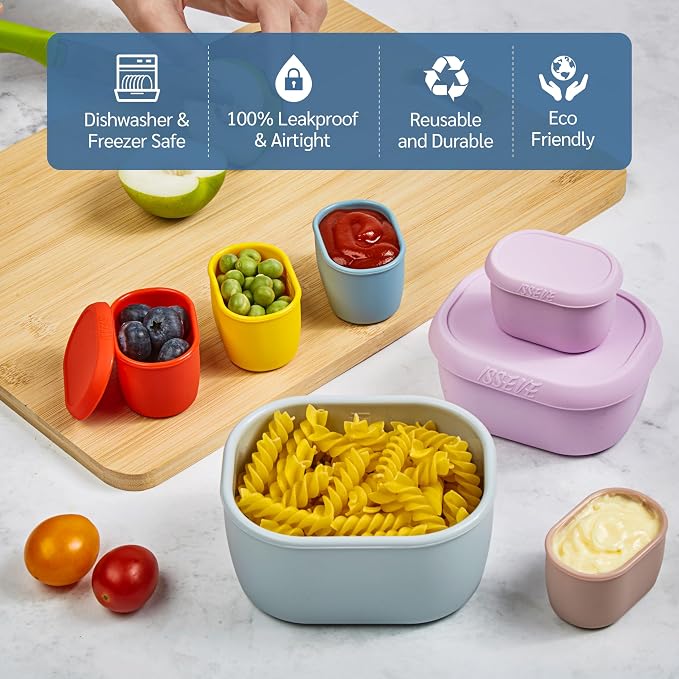 ISSEVE 6Pcs/Set Nesting Silicone Food Storage Containers with Lids, BPA Free Reusable Meal Prep Silicone Containers Lunch Box Bento Box Set (33.8oz, 20oz, 10oz, 6.7oz, 1.3oz) (Yellow)