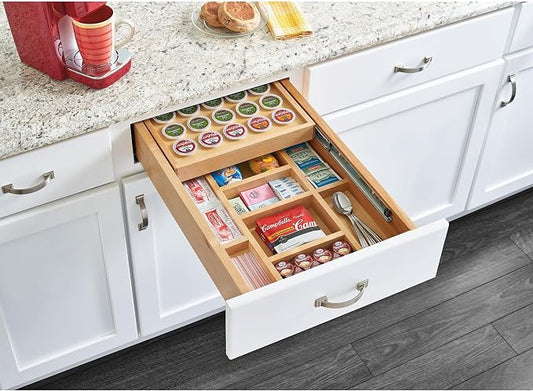 Rev-A-Shelf 15 Inch 2 Tiered Cutlery and Utensil Pullout Drawer Organizer with KCUP Tray and Soft-Close Slides, 4WTCD-18HSC-KCUP-1