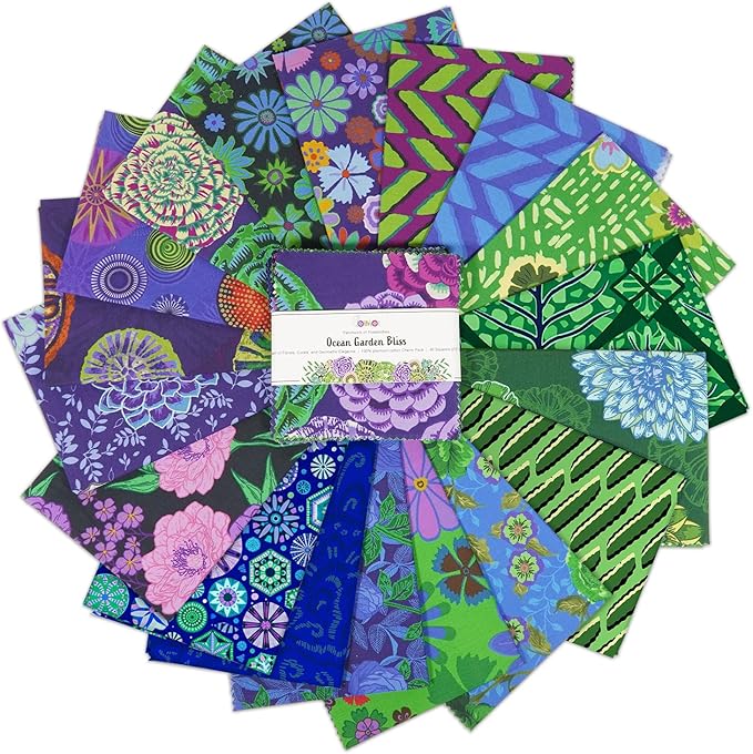 Soimoi 40 Pcs 5 x 5 inches Quilting Fabric Bundles Precut, DIY Cotton Fabric Squares, Printed Layer Cakes Patchwork Materials for Crafts Cloths Decor,Charm Squares for Quilts- Ocean Garden Bliss