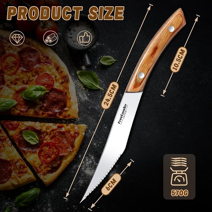 Freelander 4-Piece Pizza Knife Cutter Set, Sharp Serrated Stainless Steel Blades, Full Tang Forged Design, Ergonomic Non-Slip Handle,Durable, Rust-Resistant & Dishwasher Safe,Christmas