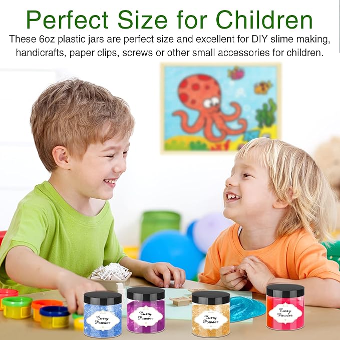 PeacePeo Plastic Jars with Lids, 48 Pcs 6 OZ Slime Containers with Screw On Lids Clear Round Plastic Storage Jars Refillable Container Jar for Travel Storage Home Kitchen Food