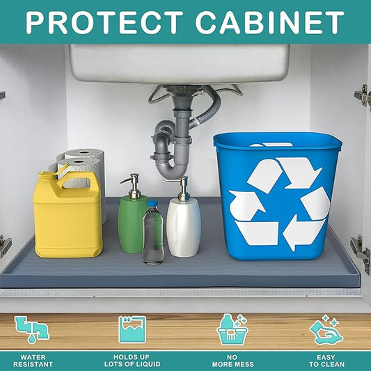 URMONA Waterproof Silicone Under Sink Mat 22'' x 19'' Shelf Liner for Kitchen and Bathroom, Cabinet and Counter Protector, Storage and Organizers, Litter Mat, Pet Cat Puppy Essentials(Navy)