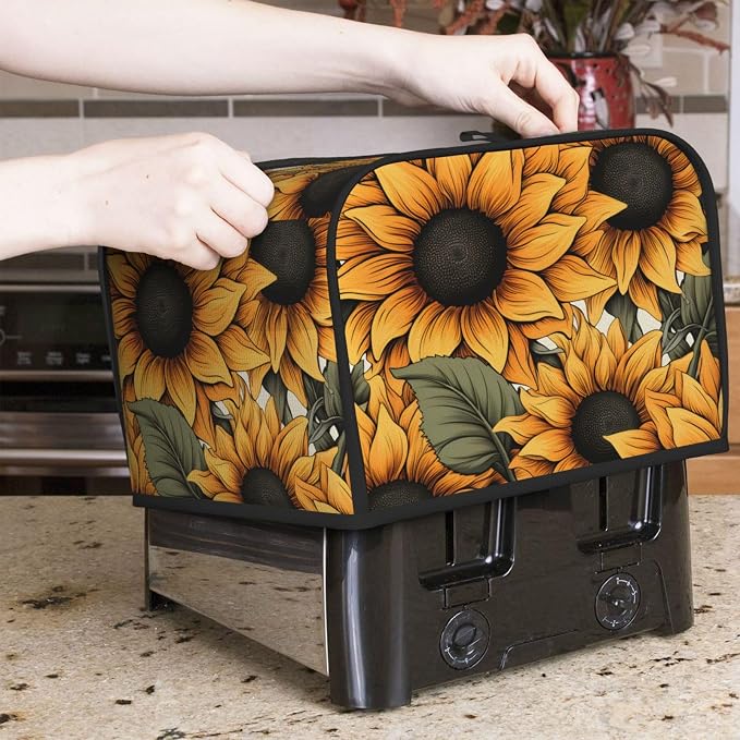 Sunflower Pattern 4 Slice Toaster Cover Wide Slot Dustproof Bread Maker Cover Fingerprint Bakeware Protection Kitchen Appliance Cover Toaster Bag