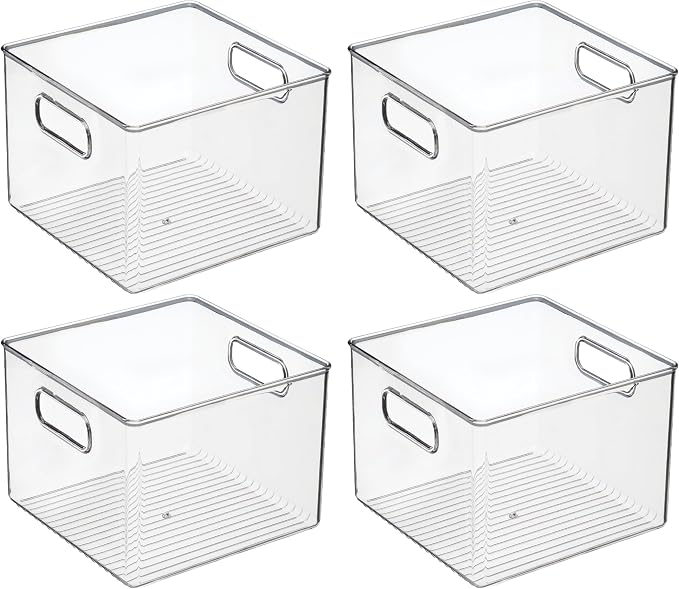 iDesign Clear Plastic Storage Bins for Kitchen - Pantry and Fridge Storage for Cabinets and Shelves, 4-Pack