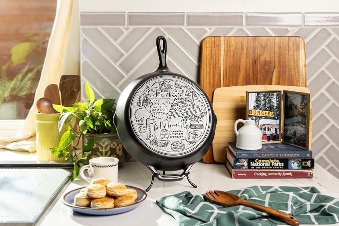 Lodge 12 Inch Cast Iron Skillet – Pre-Seasoned Frying Pan with Teardrop Handle – Oven, Stovetop, Grill & Campfire Use – Made in USA – Non-Toxic, Even-Heating Cookware – Georgia