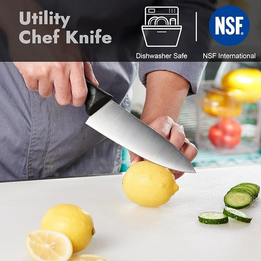 CURTA 6-inch Commercial-Grade Chef's Knife, NSF Listed, Ergonomic, Non-slip Black Handle, High Carbon 420 Stainless Steel Forged Blade Straight Edge, Dishwasher Safe, Rust Proof
