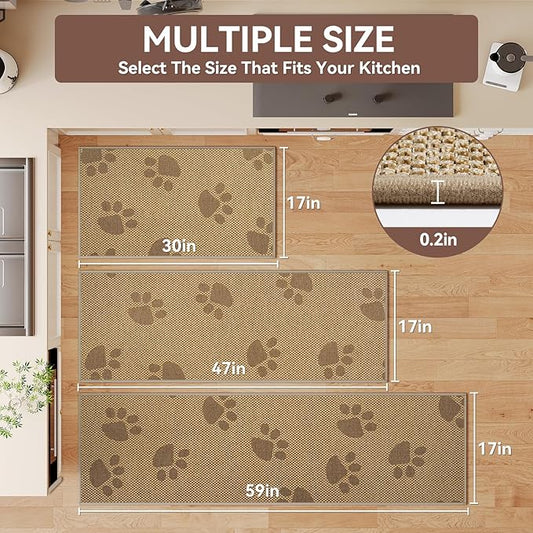 YDKGL Kitchen Mats for Floor, Super Absorbent Kitchen Rugs Non Slip Washable, Rubber Backing Soft Woven Linen Embroidery Runner Rug, Standing Mat Kitchen Sink Mat, Easy to Clean, Brown 17x47