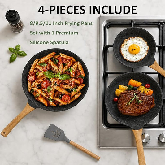ITSMILLERS Kitchen Nonstick Cookware 3 Piece Omelette Pan Skillet Set, Nonstick Die-cast Deep Frying Pans set with Induction Bottom, 8, 9.5 & 11 Inches Frying Pans with Stay Cool Handles, PFOA Free
