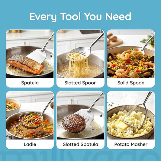 Stainless Steel Slotted Cooking Spoon, 15 Inch Large Metal Chef Strainer Utensil For Cooking, Serving, And Mixing, The #1 Dishwasher Safe Kitchen Tool, Long Spoon With Holes