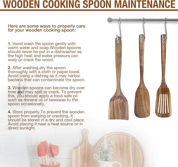 Premium Teak Wood Kitchen Utensil Set - 11-Piece Heat-Resistant Cooking Tools with Storage Holder, Non-Stick Wooden Spoons, Ladle, Turner, and More