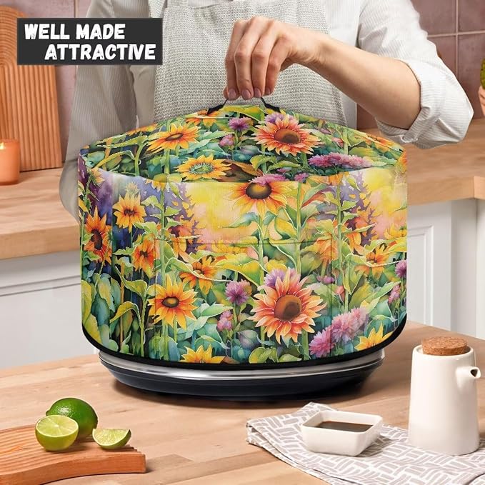 Sunflower Field Slow Cooker Dust Cover Compatible with 6-8 qt Crock for Pot Oval Slow Cooker Cover Vibrant Small Kitchen Appliance Green Leaves Decor
