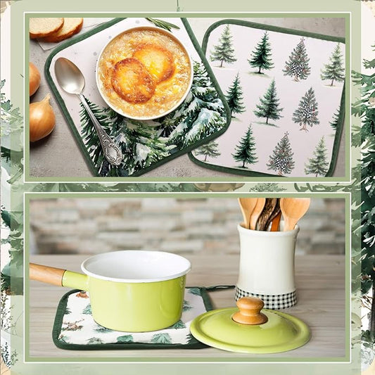 Bencailor 12 Pcs Pot Holders with Pocket Kitchen Hot Potholders Hot Pad Oven Mitts Cookie Bag Oven Gloves for Kitchen Gift Baking Cooking (Green,Reindeer)