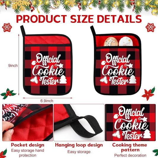 Layhit 12 Pieces Christmas Pot Holders with Pocket Heat Resistant Oven Mitts Hot Pads Farmhouse Cookie Bag for Kitchen Baking Cooking Appreciation Gift(Buffalo Plaid)