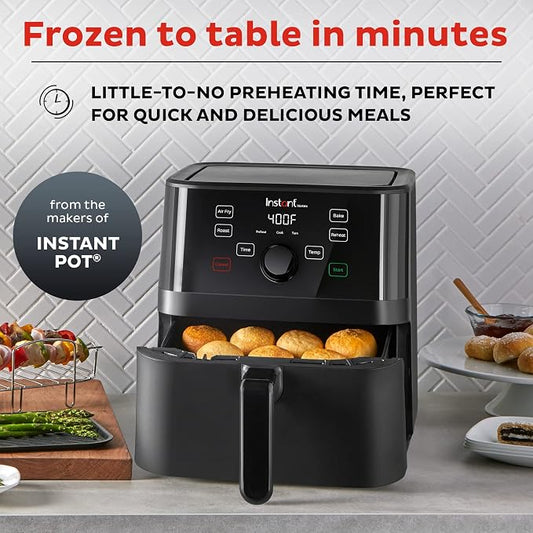 Instant Pot Vortex 5.7QT Air Fryer With Accessories, Custom Smart Cooking Programs, 4-in-1 Functions that Crisps, Roasts, Bakes and Reheats, 100+ In-App Recipes, from the Makers of Instant Pot, Black