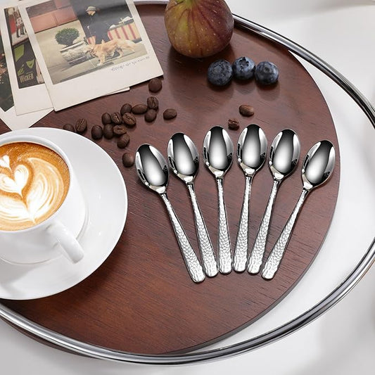 KEAWELL Premium Louise Hammered Coffee Spoons, 18/10 Stainless Steel, 4.4-Inch Demitasse Espresso Size, Brightly Mirror Polished, Set of 6, Dishwasher Safe (6, 4.4 inches)