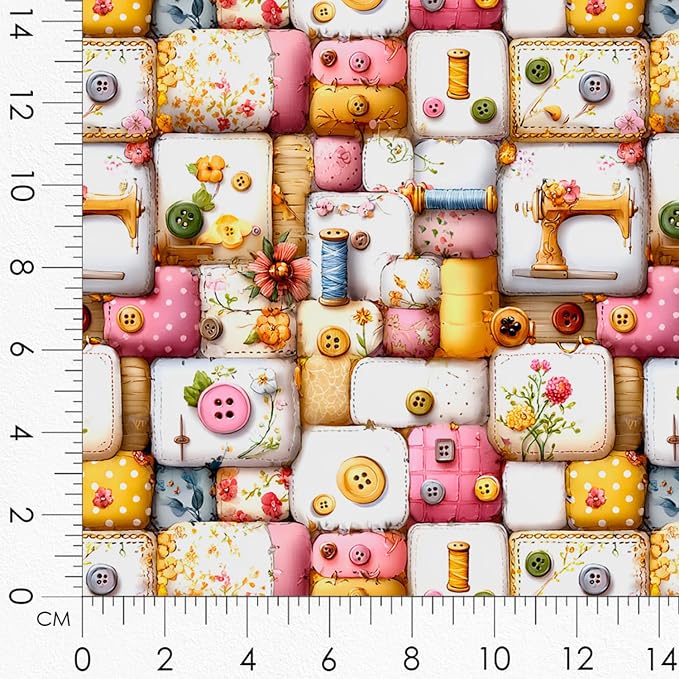 Cotton Fabric Panel โ Single Continuous Patchwork Gnome Sewing Panel with 6 Printed Squares (9.8โ x 9.8โ), Bonus Patchwork Area 29.5โ x 19.7โ โ 100% Cotton Satin Fabric for Quilting & Sewing Projects
