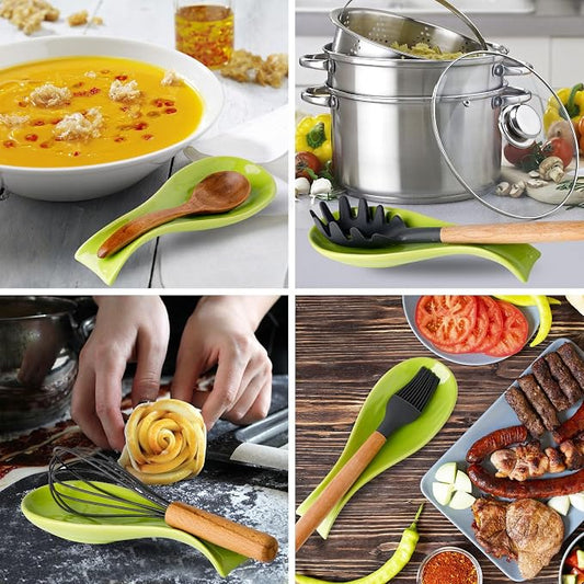 Hasense Spoon Rest for Stove Top, Large Ceramic Spoon Holder for Kitchen Counter, Cooking Utensil Rest for Spatula Ladle and Tong, Utensil Rest for Home and Coffee Bar, Housewarming Gift, Green