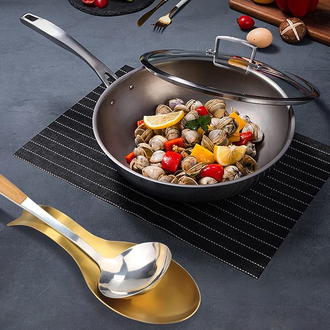 VanlonPro Stainless Steel Spoon Rest, Spatula Ladle Holder, Stainless Steel Utensil Spoon Rest Holder, Brushed Finish, Dishwasher Safe 9.8 x 3.7 Inch (Gold + Gold Fish Tail)