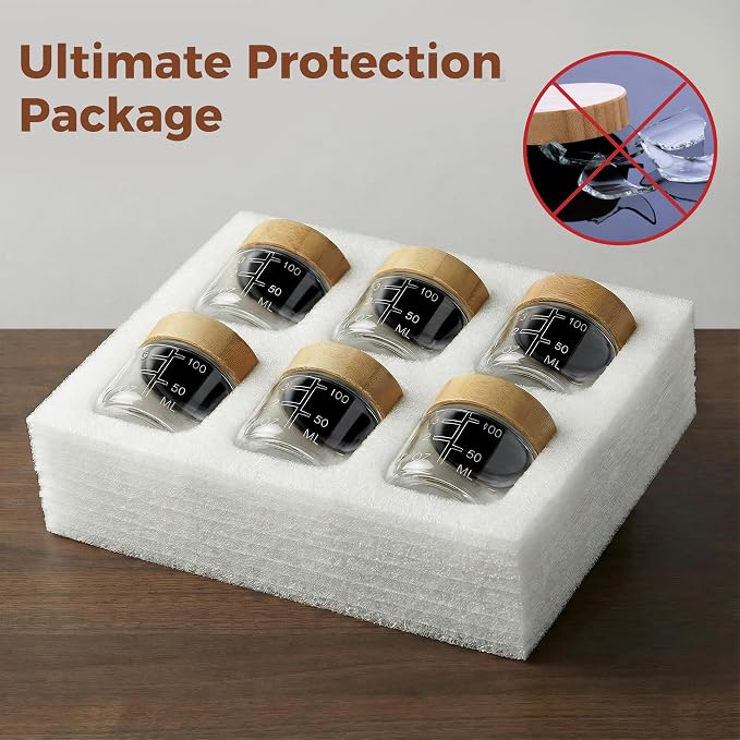HomArtist 4oz Glass Salad Dressing Containers with Bamboo Lids - 6 Pack Small Airtight Condiment Cups, Mini Sauce Jars for Picnic, Ketchup, Dip & Snacks, Leakproof, BPA-Free & Dishwasher Safe