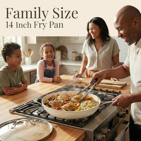 GOTHAM STEEL HAMMERED 14 Inch Non Stick Frying Pans with Lid, Extra Large Frying Pans Nonstick Cooks Family Sized Meals, Non Toxic PFOA Free, Induction Ready, Oven and Dishwasher Safe
