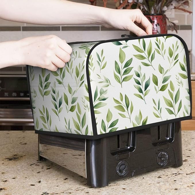 Botanical Leaves Pattern 4 Slice Toaster Cover Wide Slot Dustproof Bread Maker Cover Fingerprint Bakeware Protection Kitchen Appliance Toaster Bag
