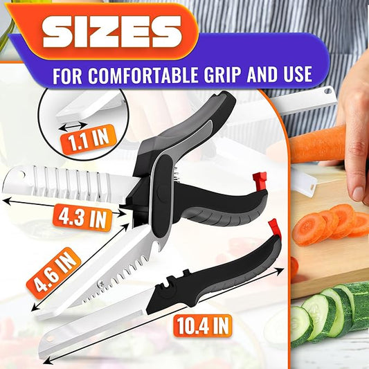 Cutting Board Scissors for Food โ 7-in-1 Kitchen Food Scissors with Ribbed & Flat Blades for Easy Meat, Fruits & Veggies Cutting and Decorative Slicing โ Easy To Clean Kitchen Shears with Safety Lock