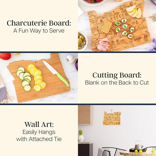 Totally Bamboo Destination Oregon Shaped Cutting Board – Bamboo Charcuterie and Serving Board with Hang Tie for Wall Display