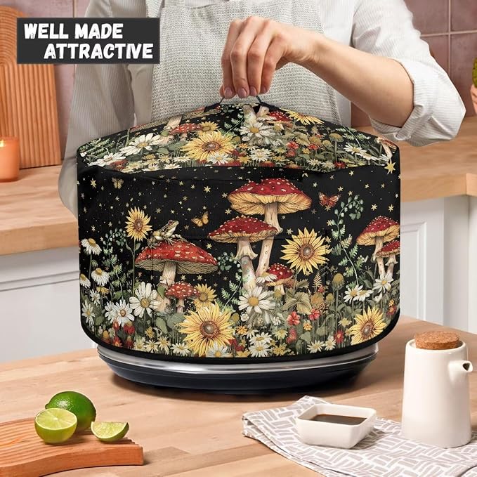 Daisies Mushrooms Slow Cooker Dust Cover Crock for Pot Cover Fits 6-8 qt Oval Slow Cooker Sunflowers Small Appliance Protection Cover Kitchen Accessories Decor