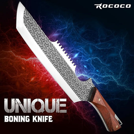 ROCOCO Butcher Meat Cleaver Knife - Boning Knife with Sheath for Kitchen Camping BBQ Birthday Thanksgiving 8.8"