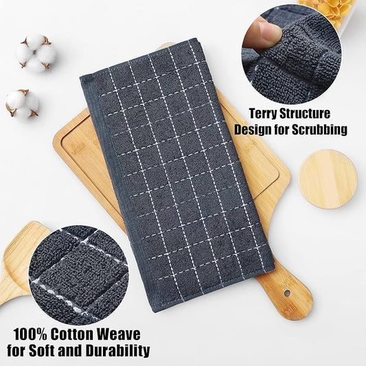 Homaxy 100% Cotton Terry Kitchen Dish Cloths, Ultra Soft and Absorbent Dish Towels for Kitchen, Suitable for Drying and Washing Dishes, 12 Pack, 12 x 12 Inches, Dark Grey