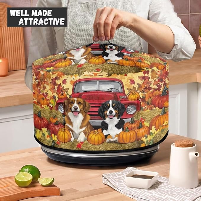 Autumn Dogs Truck Slow Cooker Dust Cover Protection Compatible with 6-8 qt Crock for Pot Small Kitchen Appliance Thanksgiving Decor Dust Cover