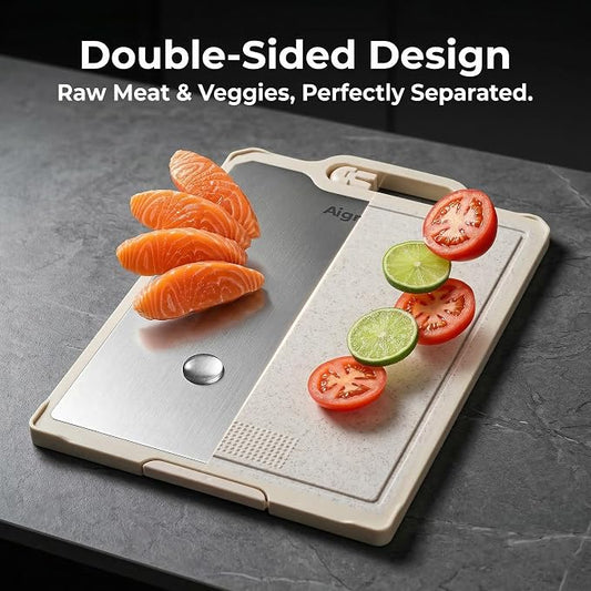 Titanium Cutting Board, 16x11x0.9 inch Non-Slip Chopping Board with Knife Sharpener, Dual-Sided Titanium & Wheat Straw PP, Anti-Spill Edge, Dishwasher Safe,Rectangular