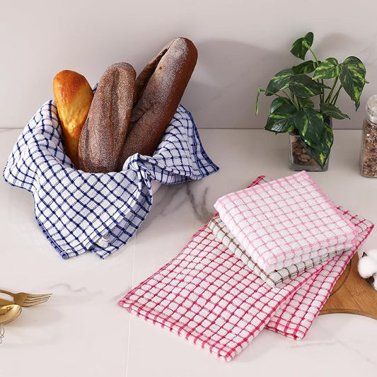Homaxy Kitchen Towels and Dishcloths Set, 16 x 25 and 12 x 12 Inches, Set of 16 Cotton Terry Kitchen Dish Towels, Super Soft and Absorbent Dish Cloths, Blue/Pink/Red/Brown